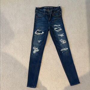 American Eagle Outfitters Women's Dark Blue Distressed Skinny Jeans